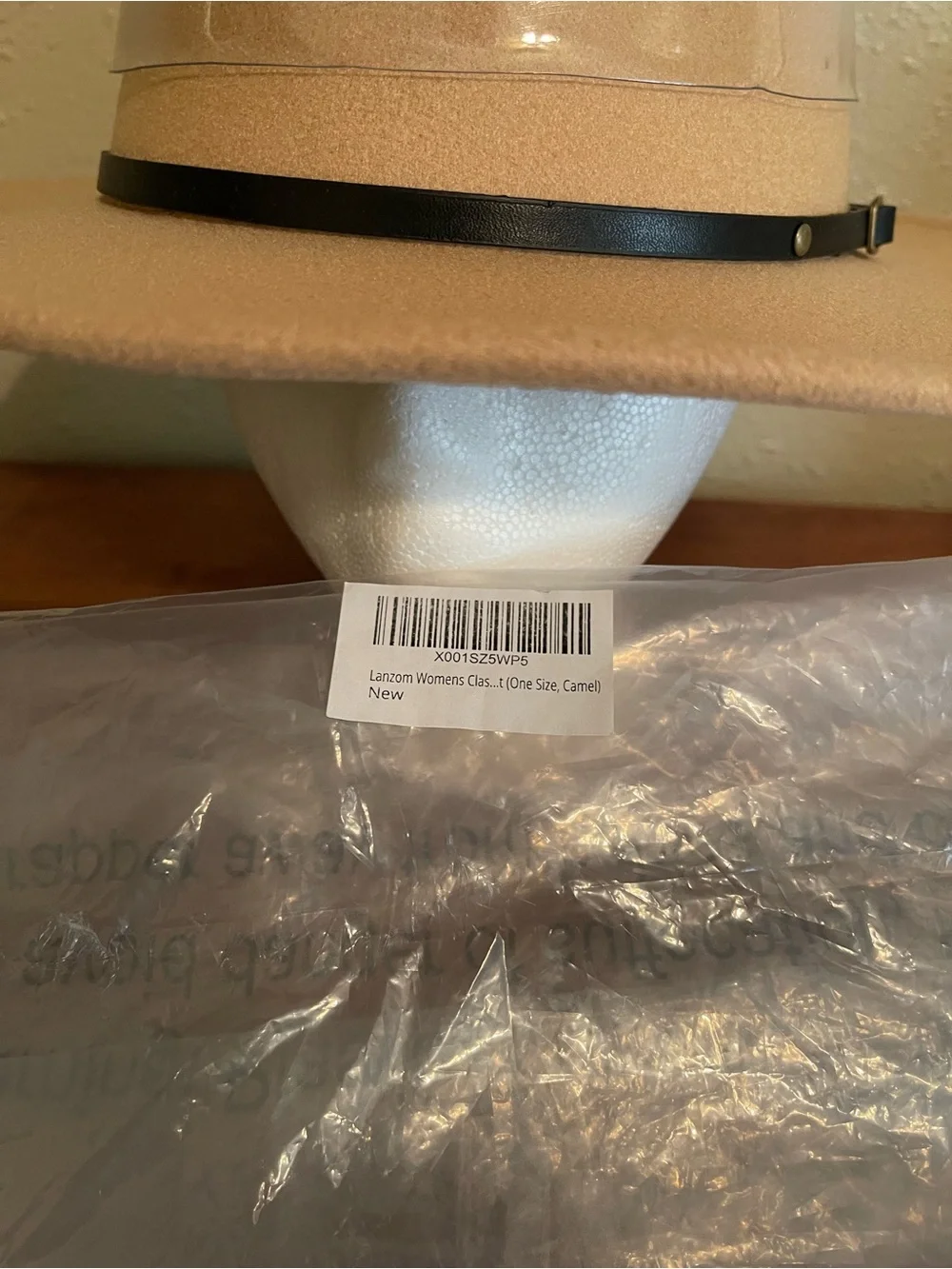 Women’s Tan Felt Wide-Brim Fedora with Black Accent Band